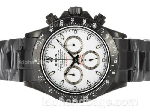 Rolex Daytona Valjoux 7750 Movement Full PVD with White Dial and Stick Marking - Black-Out New Version 43662