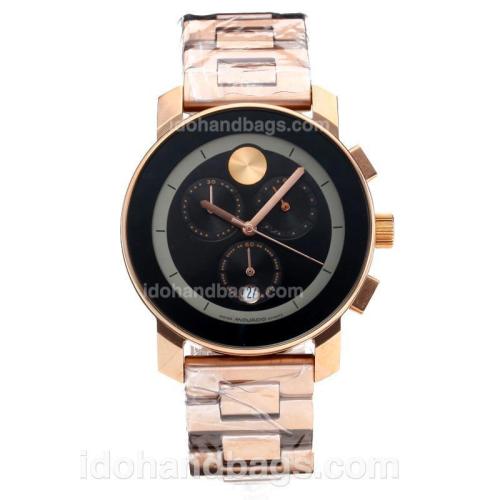 Movado Working Chronograph Full Rose Gold with Black Dial 186386