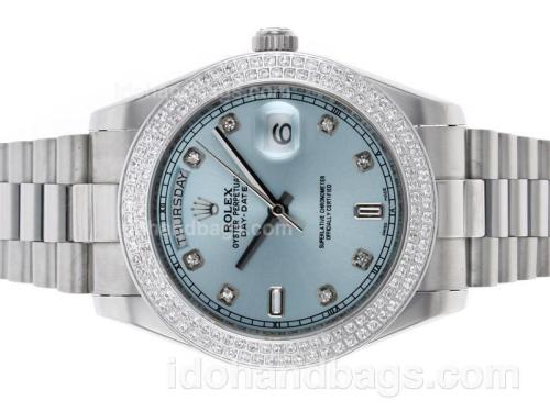 Rolex Day-Date II Automatic Diamond Bezel and Markers with Light Blue Dial 45974