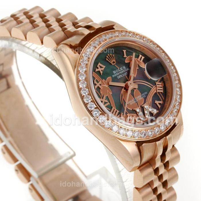 Rolex Datejust Automatic Full Rose Gold Diamond Bezel Roman Markers with MOP Dial-Flowers Illustration 116722