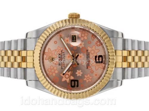 Rolex Datejust II Automatic Two Tone with Pink Floral Motif Dial 48542