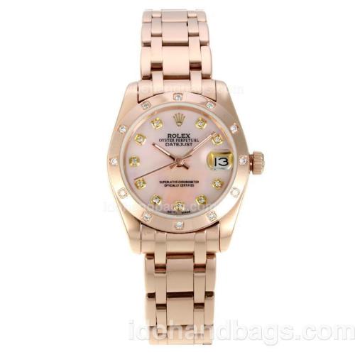Rolex Masterpiece Automatic Full Rose Gold with Pink MOP Dial-Diamond Bezel and Markers 127530