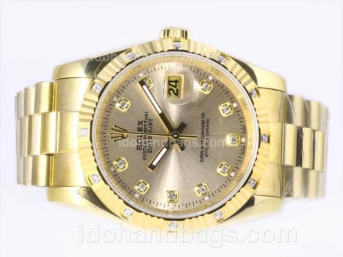 Rolex Datejust Automatic Full Gold Diamond Marking with Golden Dial 23379