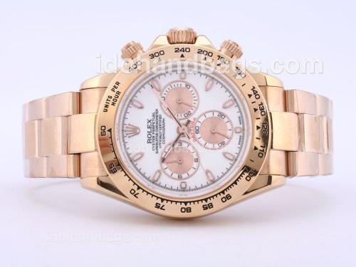 Rolex Daytona Chronograph Swiss Valjoux 7750 Movement Rose Gold Case with White Dial 29320