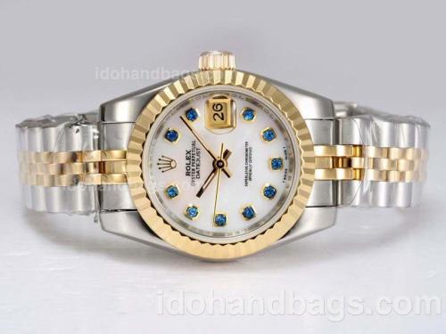 Rolex Datejust Automatic Two Tone with Blue Diamond Marking-White Dial 12410