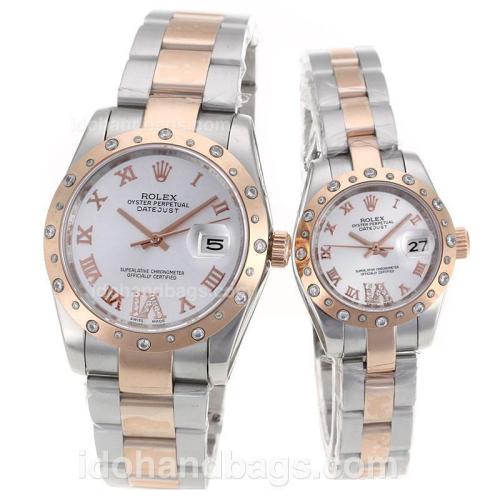 Rolex Datejust Automatic Two Tone Diamond Bezel Roman Markers with Silver Dial-Sapphire Glass 90220