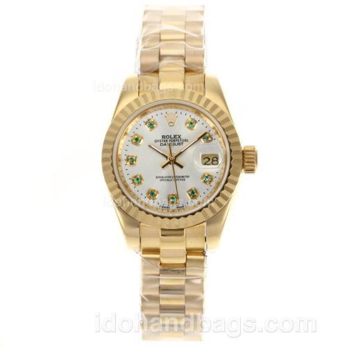 Rolex Datejust Automatic Full Gold Green Diamond Markers with Silver Dial 51781