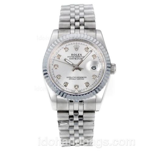 Rolex Datejust Automatic Diamond Markers with White Dial S/S-Sapphire Glass 116572