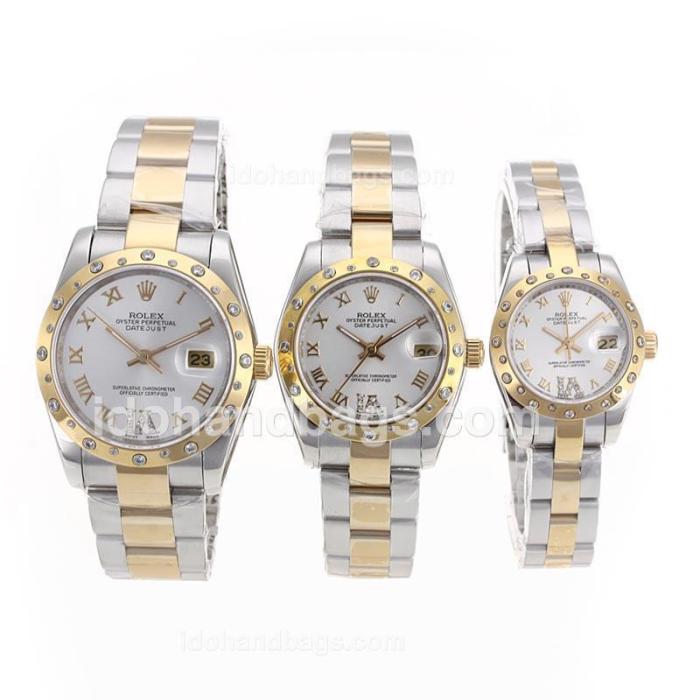 Rolex Datejust Automatic Two Tone Diamond Bezel Roman Markers with Silver Dial-Sapphire Glass 90212