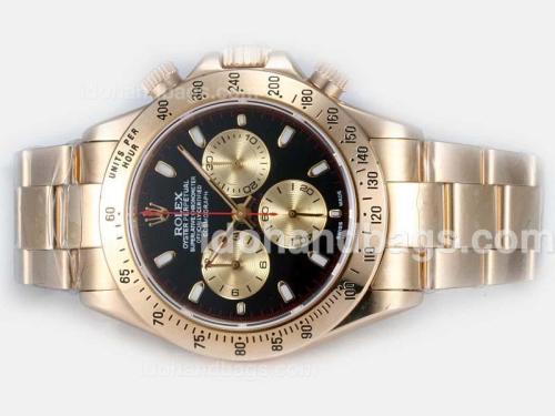 Rolex Daytona Cosmograph Chronograph Swiss Valjoux 7750 Movement Full Gold with Black Dial 15077