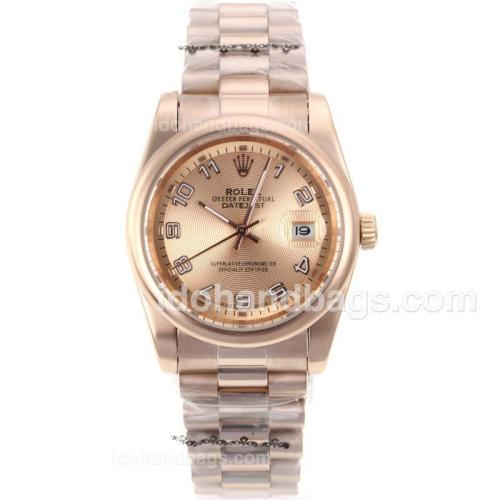 Rolex Datejust Automatic Full Rose Gold with Champagne Dial-Number Marking 25901