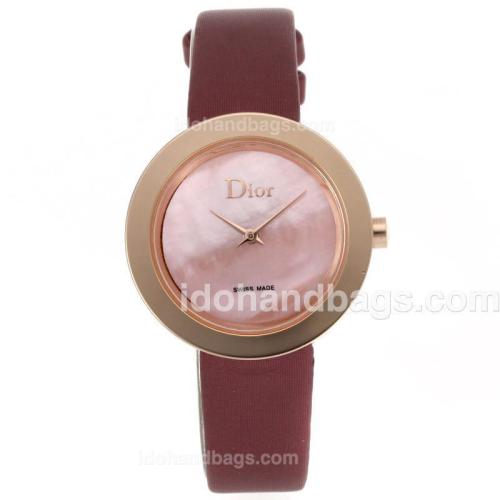 Dior Classic Rose Gold Case Pink MOP Dial with Leather Strap-Lady Size 53070