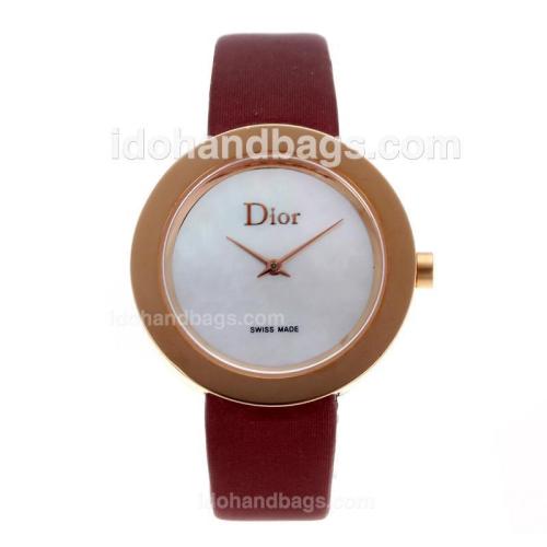 Dior Classic Rose Gold Case with MOP Dial-Leather Strap 85760