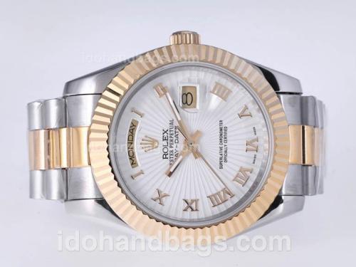 Rolex Day-Date II Automatic Two Tone Roman Marking with White Dial-41mm New Version 25408
