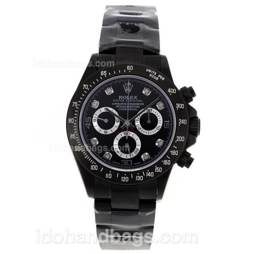 Rolex Daytona Chronograph Swiss Valjoux 7750 Movement Full PVD Diamond Markers with Black Dial 87174