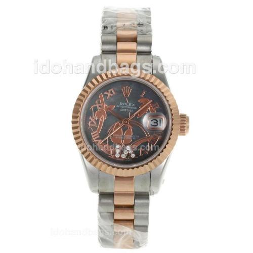 Rolex Datejust Automatic Two Tone Roman Markers with Black MOP Dial-Flowers Illustration 116280