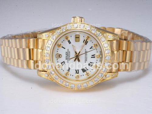 Rolex Datejust Automatic Full Gold with Diamond Bezel-White Dial Lady Size 10925