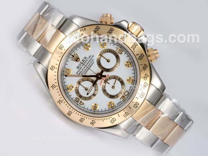 Rolex Daytona Cosmograph Chronograph Swiss Valjoux 7750 Movement Two Tone with White Dial 12550