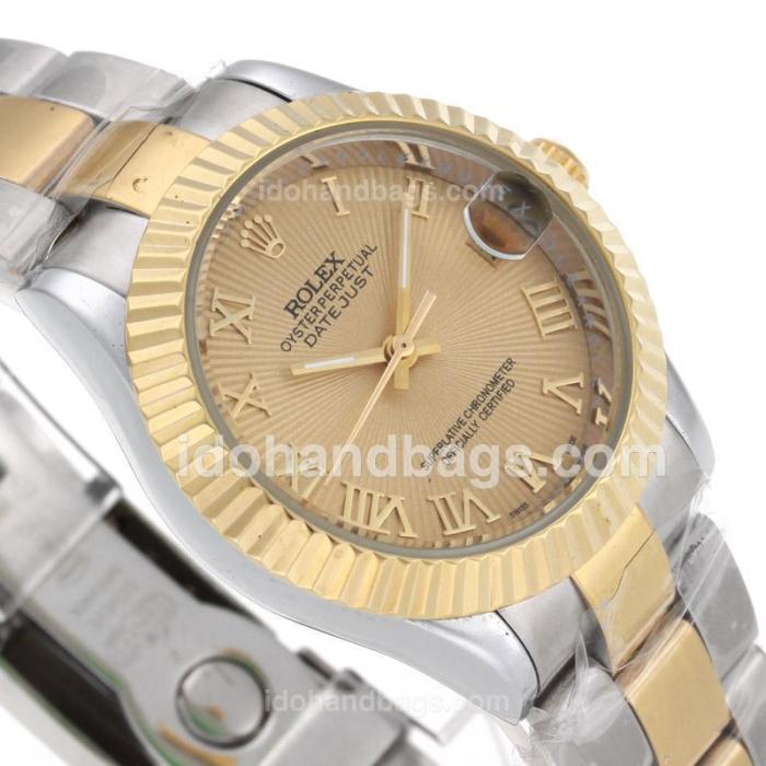 Rolex Datejust Automatic Two Tone Roman Markers With Golden Dial 87826