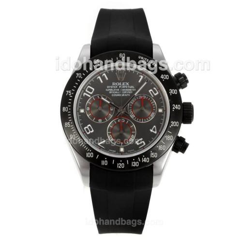 Rolex Daytona Chronograph Swiss Valjoux 7750 Movement PVD Bezel with Grey Dial-Black Rubber Strap 130488