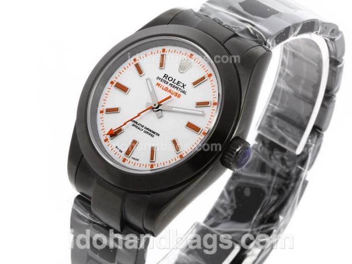 Rolex Milgauss Swiss ETA 3135 Movement Full PVD with White Dial-Orange Markers 40746