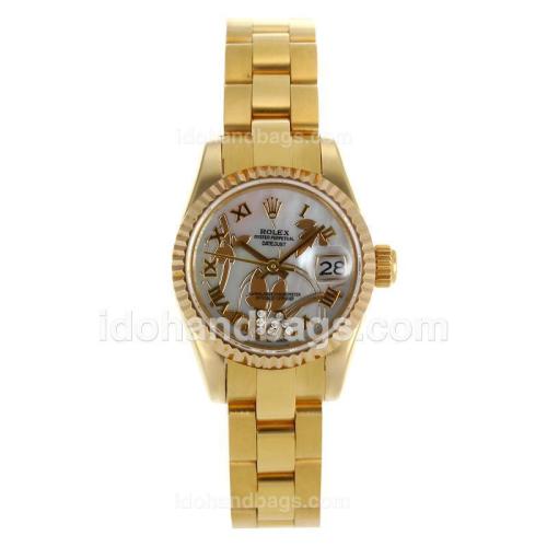Rolex Datejust Automatic Full Gold Roman Markers with Mop Dial-Flowers Illustration 116694