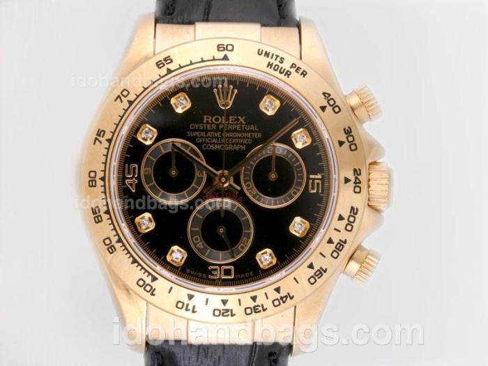 Rolex Daytona Chronograph Swiss Valjoux 7750 Movement Gold Case with Black Dial 11593