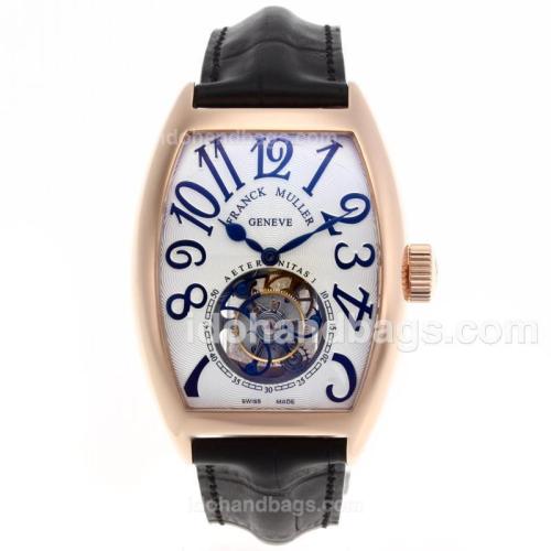 Franck Muller Aeternitas Working Tourbillon Manual Winding Rose Gold Case with White Dial-Leather Strap 51953