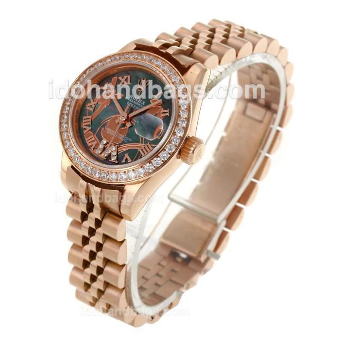 Rolex Datejust Automatic Full Rose Gold Diamond Bezel Roman Markers with MOP Dial-Flowers Illustration 116722