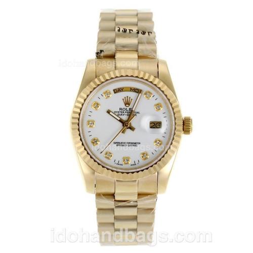 Rolex Day-Date Automatic Full Gold Diamond Markers with White Dial-Sapphire Glass 116676