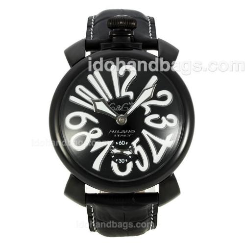 Gaga Milano Unitas 6497 Movement PVD Case Number Markers with Black Dial-Leather Strap 126762