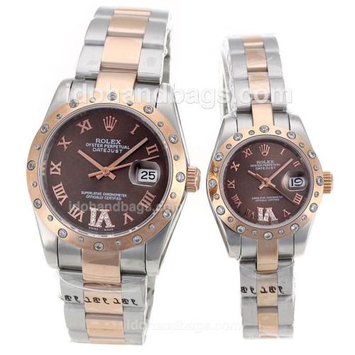 Rolex Datejust Automatic Two Tone Diamond Bezel Roman Markers with Brown Dial-Sapphire Glass 90218