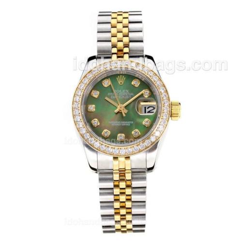 Rolex Datejust Automatic Two Tone Diamond Bezel with Dark Green MOP Dial-Same Chassis as ETA Version 177132