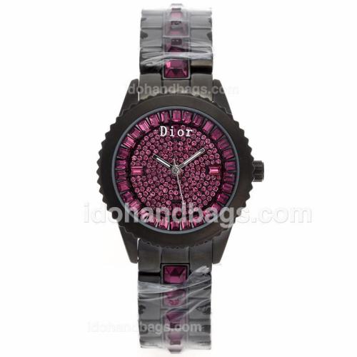 Dior Classic Full PVD with Purple Diamond Dial-Lady Size 52409