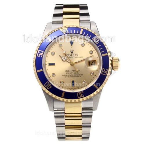 Rolex Submariner Swiss ETA 3135 Automatic Movement Two Tone Blue Bezel with Golden Dial-Sapphire Glass 204116