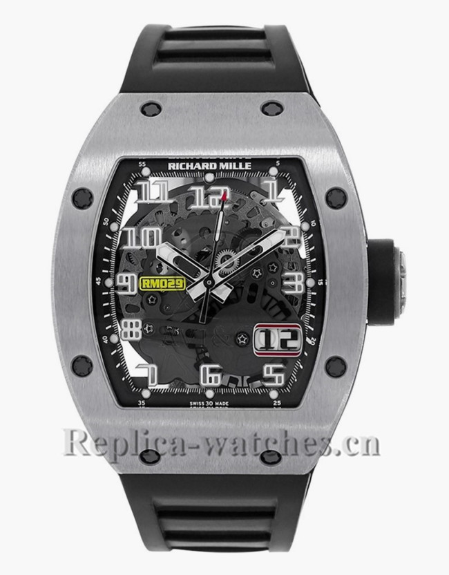 Replica Richard Mille Black Rubber Strap Automatic RM029 Titanium Watch
