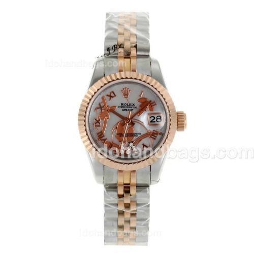 Rolex Datejust Automatic Two Tone Roman Markers with White Dial-Flowers Illustration 116748