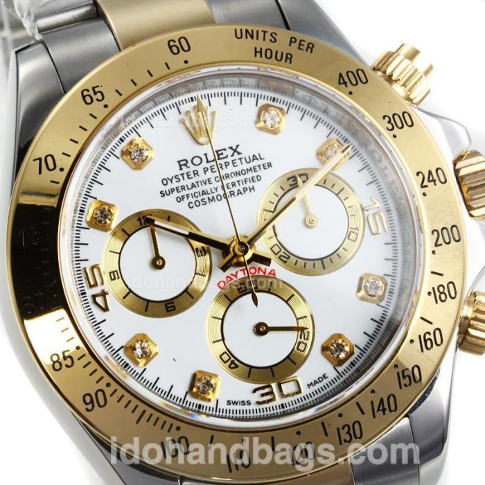 Rolex Daytona Cosmograph Chronograph Swiss Valjoux 7750 Movement Two Tone with White Dial 11015