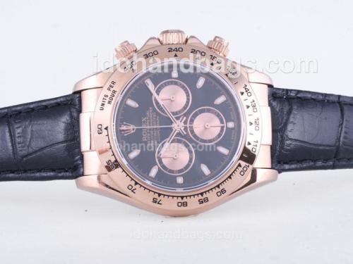 Rolex Daytona Chronograph Swiss Valjoux 7750 Movement Rose Gold Case with Black Dial 29009