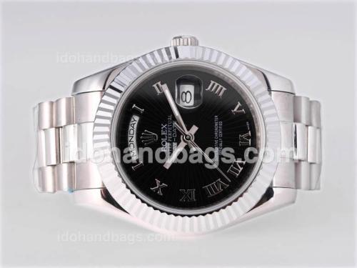 Rolex Day-Date II Automatic Roman Marking with Black Dial-41mm New Version 25386
