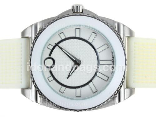 Movado Master with White Dial and Bezel-Rubber Strap 43544