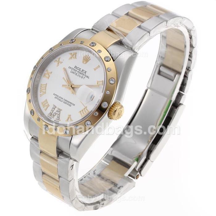Rolex Datejust Automatic Two Tone Diamond Bezel Roman Markers with Silver Dial-Sapphire Glass 90212