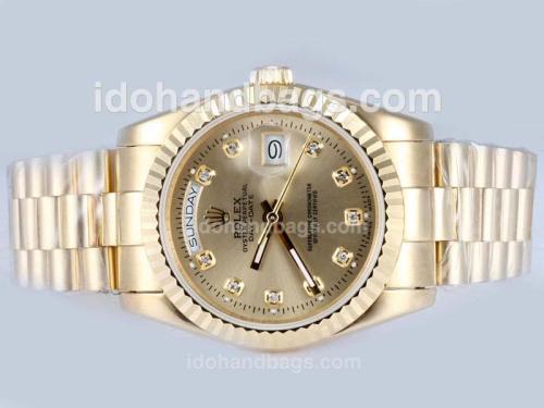 Rolex Day-Date Automatic Full Gold Diamond Marking with Golden Dial 15180