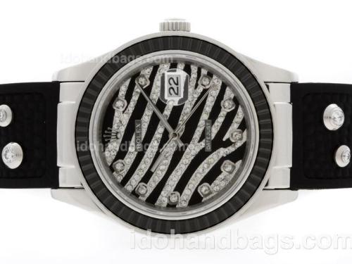 Rolex Datejust Automatic Diamond Marking with Black Ruby Bezel-Royal Black Design Diamond Crested Dial 36649