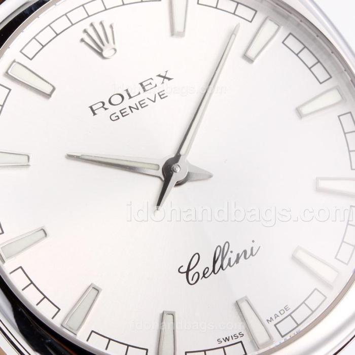 Rolex Cellini Luminous Swiss ETA Movement with Silver Dial-Leather Strap-Sapphire Glass 194522