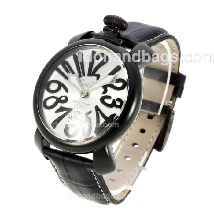 Gaga Milano Unitas 6497 Movement PVD Case Number Markers with Silver Dial-Leather Strap 126760