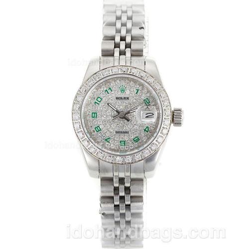 Rolex Datejust Automatic Diamond Bezel and Dial with Green Number Markers S/S-Sapphire Glass 100334