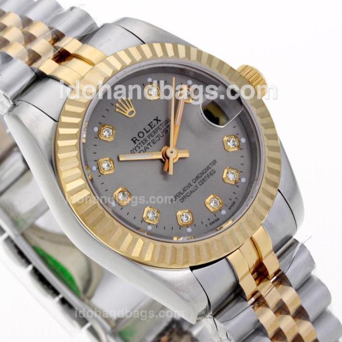 Rolex Datejust Automatic Two Tone Diamond Markers with Gray Dial-Mid Size 64212
