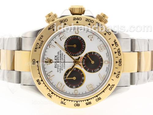 Rolex Daytona Chronograph Swiss Valjoux 7750 Movement Two Tone with White Dial-Number Markers 38120