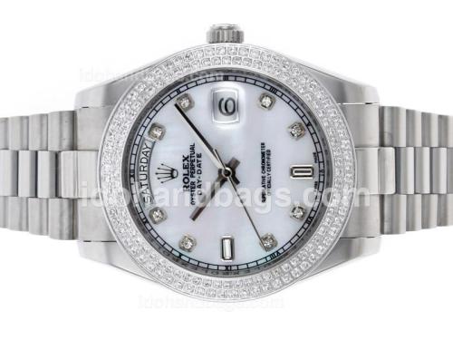 Rolex Day-Date II Automatic Diamond Bezel and Markers with MOP Dial 45973